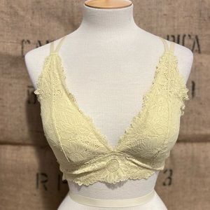 Aerie Floral Wireless Lace Strappy Padded Bralette Yellow